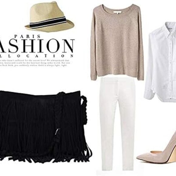 Brand New Hobo Bag 14x11 Black Tassel Stylish - Picture 6 of 7